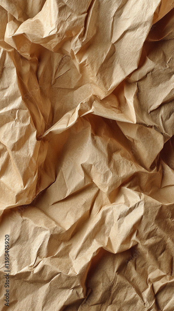 Poster Brown crumpled paper texture, showing creases and folds, creating a rustic and textured background ideal for design projects or as a backdrop