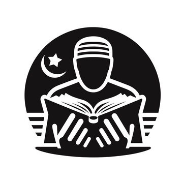 black muslim reading quran logo clip art preview