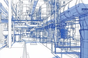 Obraz premium Industrial Piping System Blueprint in Modern Factory Design