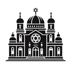 Fototapeta premium Black silhouette of a Jewish synagogue, vector, transparent background 