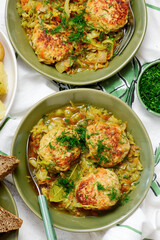 Pork meatballs stewed with young cabbage..top veiw