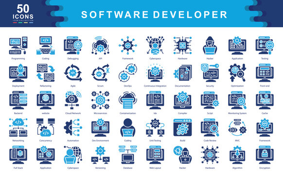 Software Developer icon collection set. Simple color fill vector illustration.