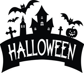 Halloween Typography Design with silhouette illustration