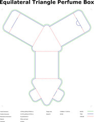 Equilateral Triangle Perfume Box Die Cut Template On White Cardboard With Bleed Trim And Crease Lines For Packaging Design