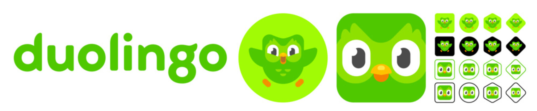 Duolingo logo icon logo set Png & vector. Duolingo logo transparent png. Duolingo icon vector. Duolingo application logo. Social media icons editorial vector.