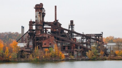 Fototapeta premium Autumnal Rust: A View of the Abandoned Bethlehem Steel Plant