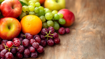 Assortment Of Fresh Fruits On Wooden Surface