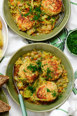 Pork meatballs stewed with young cabbage..top veiw