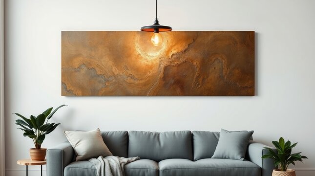 A living room featuring abstract art and decorative furnishings