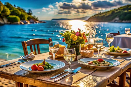 Ksamil Ionian Seafront Restaurant Table Setting - Macro Photography