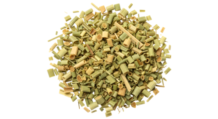 Dried lemongrass pieces forming a circle on transparent background