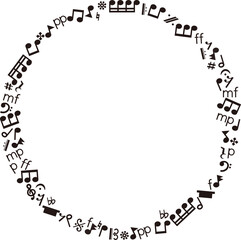 音楽記号の丸いフレーム（モノクロ・シンプル）