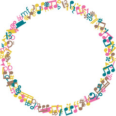 音楽記号の丸いフレーム（カラフル・ポップ）