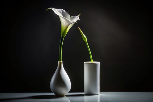 Minimalist Black Background Calla Lily Single Flower Vase Still Life Photography