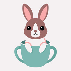 Fototapeta premium Cute Bunny or rabbit in Coffee Cup vector Illustration isolated on white background