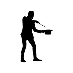 A magician is performing magic with a hat in his hand vector. 