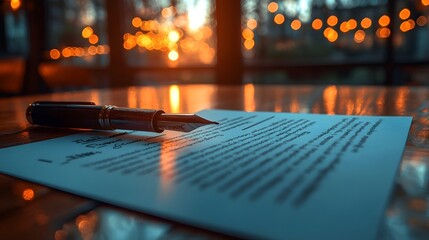 Signed business contract glowing on a table