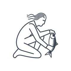 Woman holding fish icon