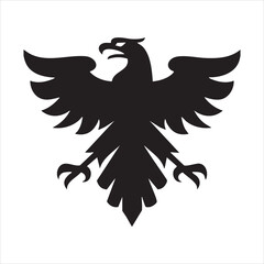 black eagle silhouettes with spread wings in bold minimalist heraldic vector style and powerful symmetrical pose