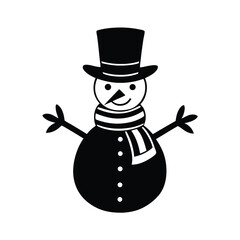 Black And White Snowman Vector Illustration With Top Hat And Scarf Design