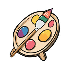 Simple cartoon art icon of an artists palette with paint brush