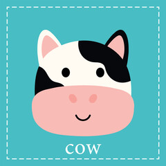 Cute Cow Head Mammals Animal in Animated Cartoon Vector Illustration