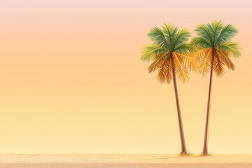 Fototapeta premium Serene palms under golden hour glow create tranquil atmosphere by beach
