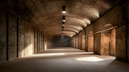 Historic Underground Tunnel Interior With Stone Arches And Sunlight