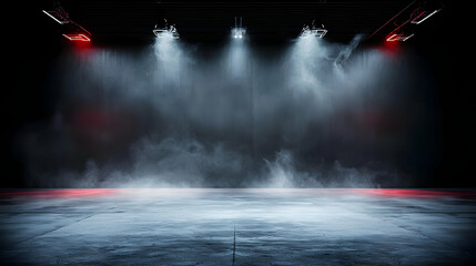 Obraz premium Dark Industrial Studio With Spotlight And Fog