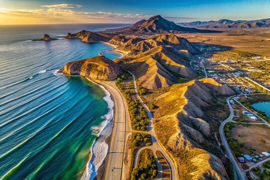 Panoramic Baja California Norte Map: Detailed Aerial View of Mexico's Pacific Coast