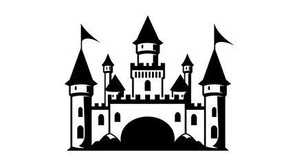 Fototapeta premium Castle Entrance with Flags (Outlined Style) 