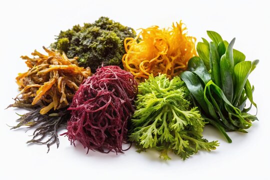 Panoramic View of Isolated Seaweed on White Background - High-Resolution Stock Photo