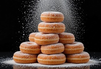Multiple doughnuts stacked into a pyramid