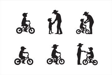Obraz premium Father Teaching Baby to Ride Bicycle – Cute Family Vector IllustrationDad and Baby Learning to Ride Bike – Parenting Moment ClipartFather and Child Bicycle Ride – Wholesome Flat Vector ArtBaby’s