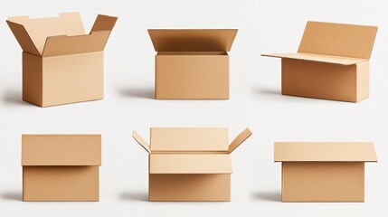 Cardboard boxes in various open positions