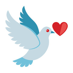 Obraz premium Dove flying with red heart vector illustration