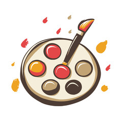Simple cartoon art icon of an artists palette with paint brush