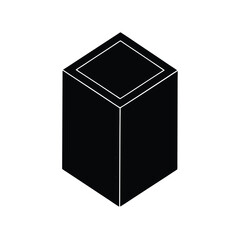 Isometric Black Cube Shape Design With White Outline On White Background