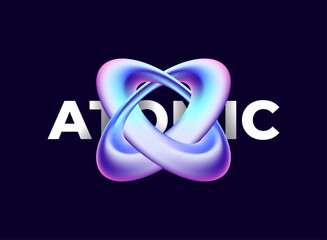 atomic circle round liquid shape modern light 3d hologram, holo, holographic futuristic decoration sign design on dark background