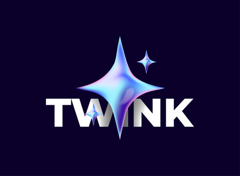 star sparkle twink glitter shape modern light 3d hologram, holo, holographic futuristic decoration sign design on dark background