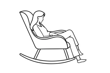Woman Relaxing In Rocking Chair Minimalist Line Art Illustration Vector Drawing