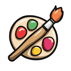 Simple cartoon art icon of an artists palette with paint brush
