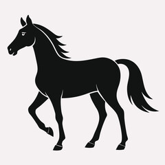 Obraz premium silhouette of a horse walking gracefully, elegant form and flowing mane and tail on white background