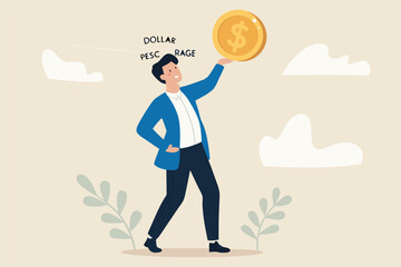 Businessman Holds Giant Dollar Coin Symbolizing Financial Success And Investment Opportunities In A Bright And Optimistic Flat Vector Illustration