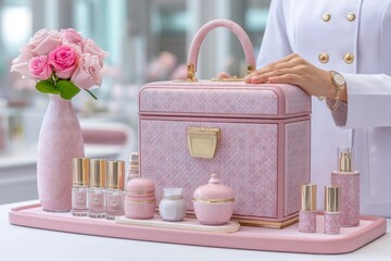 A customer selecting a themed makeup box with customizable contents and casing