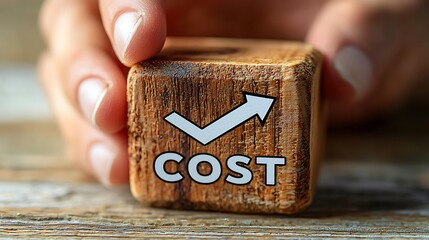 Fototapeta premium Wooden block with cost and upward arrow