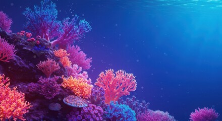 Fototapeta premium Vibrant coral reef teeming with colorful marine life under serene blue waters