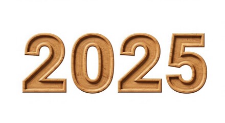 2025 Wood Texture Digits on White Background
