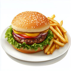 hamburger with french fries
