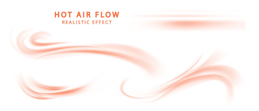 Hot air flow waves set. Circular air flow. Air flow effect. Wave isolated vector illustration. PNG